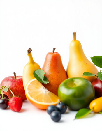 Fresh fruits isolated on a white background. Healthy food, diet concept.