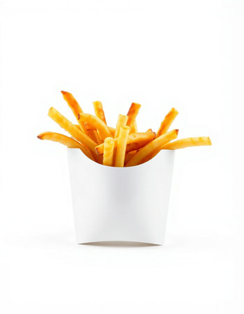 French fries in paper box isolated on white background with clipping path.