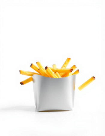 French fries in a white box on a white background. Isolatedの写真素材