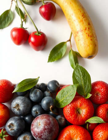 Fresh fruits and berries on a white background. Healthy food concept.の写真素材