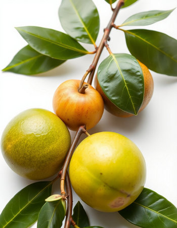 Santol fruit on white background, Thai fruit with leaves.