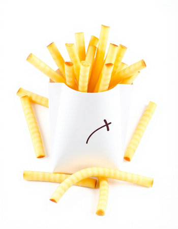 French fries with a smiley face on a white background, isolatedの写真素材
