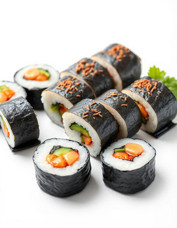 Japanese Cuisine - Sushi Roll with Salmon, Cream Cheese and Raw Salmon inside. Nori outside
