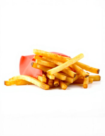French fries isolated on white background. Fast food. Selective focus.