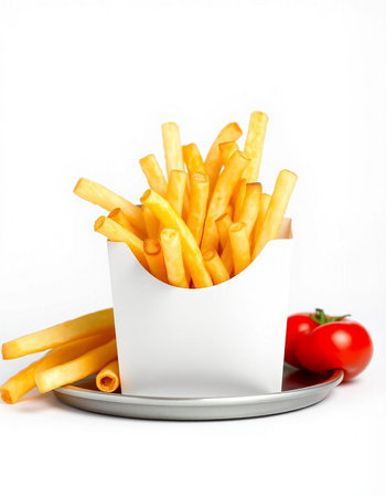French fries isolated on white background. Fast food concept. Copy space.