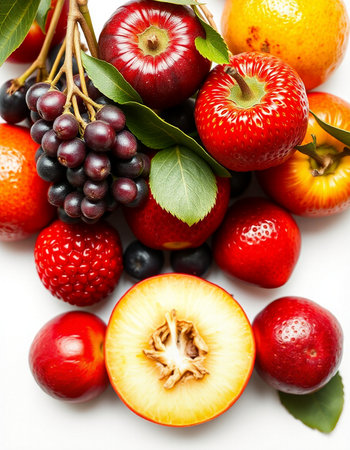 Fruits and berries on a white background. Shallow dof.の写真素材