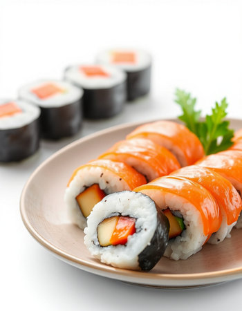 Japanese Cuisine - Sushi Roll with Salmon and Eel insideの写真素材