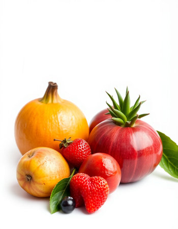 Fresh fruits isolated on white background. Healthy food concept. Studio shot.