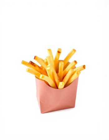 French fries in paper box isolated on white background with clipping path.