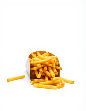 French fries in a paper box isolated on white background with clipping path