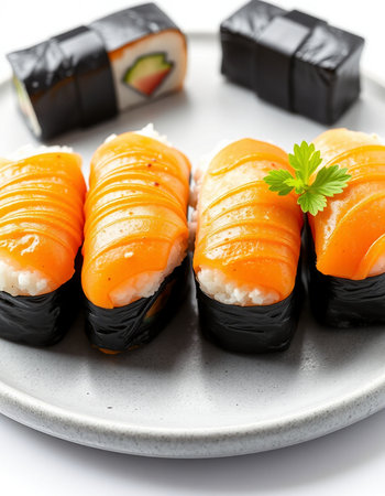 Sushi roll japanese food style on white background - Japanese food styleの写真素材