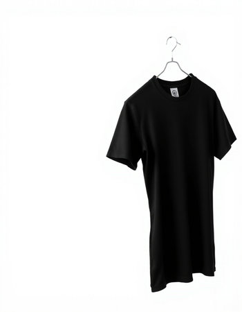 Black t-shirt on a hanger isolated on a white backgroundの写真素材