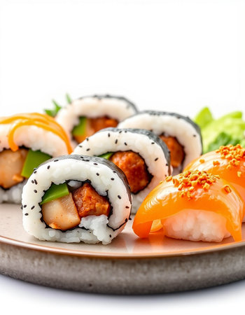 Sushi roll japanese food style isolated on white background.の写真素材