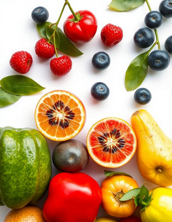 Fruits and vegetables on a white background. Healthy food concept.の写真素材