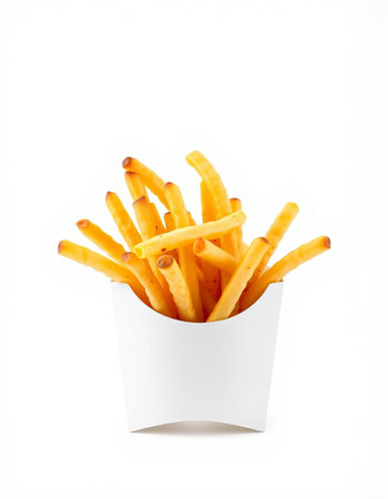 French fries in paper box isolated on white background with clipping path.