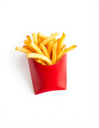 French fries in red box isolated on white background, clipping path included