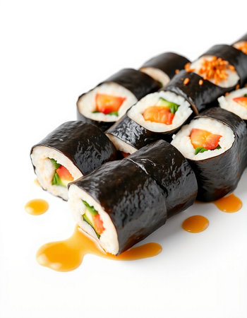Japanese Cuisine - Sushi Roll with Shrimps and Vegetables inside