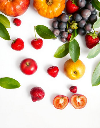 Fruits and vegetables on a white background. Healthy food concept.の写真素材