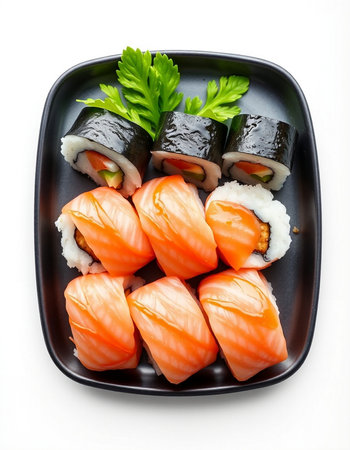 Sushi roll with salmon, avocado, cream cheese and cucumberの写真素材