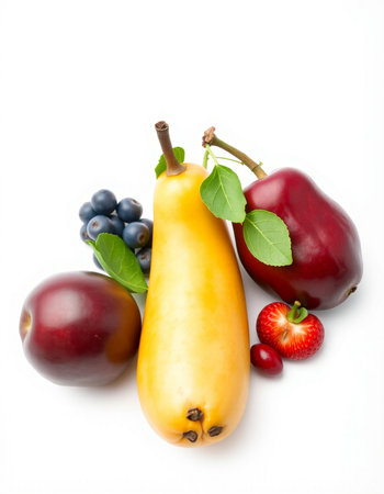 Fresh fruits isolated on white background. Healthy food concept. Studio shot.の写真素材