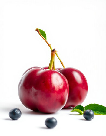 cherry and blueberry isolated on white background with clipping path.の写真素材