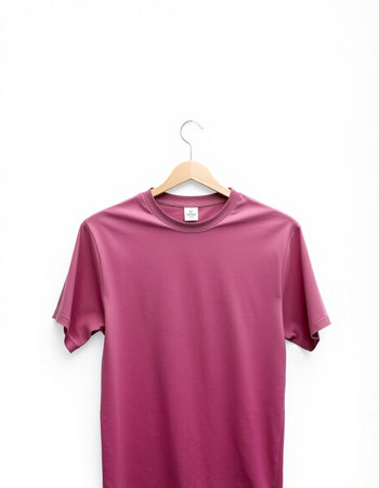 Purple t-shirt on hanger isolated on white background.の写真素材