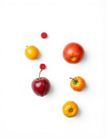 Fruits and vegetables on a white background. View from above.の写真素材