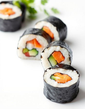 sushi on a white background, close-up, vertical, top viewの写真素材