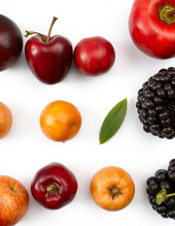 Fruits and berries isolated on a white background. Top view.の写真素材