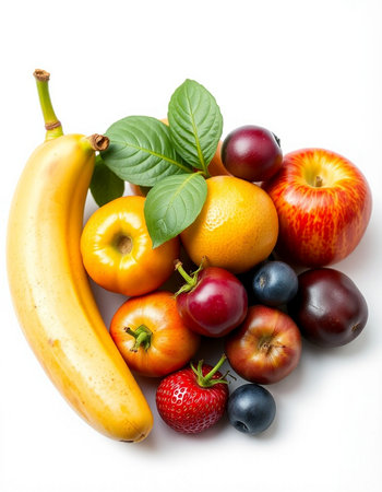Fruits isolated on a white background. Healthy food. Fruit salad