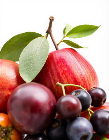 Fruits and vegetables on a white background. Close-up.