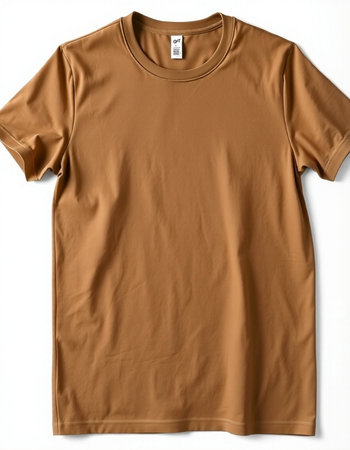 Brown t-shirt isolated on a white background. Top view.の写真素材