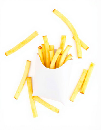 French fries isolated on white background. Top view, flat lay.の写真素材