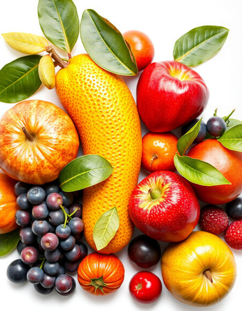 Fruits and vegetables isolated on a white background. Healthy food.