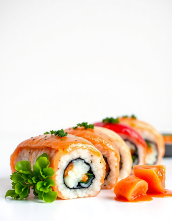 sushi roll on a white background. Japanese food restaurant menu.