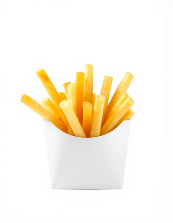 French fries in paper box isolated on white background with clipping path.