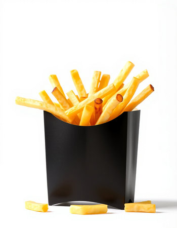 French fries in black box isolated on white background. 3d render