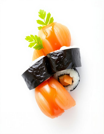 Sushi isolated on white background. Japanese cuisine. Top view.の写真素材