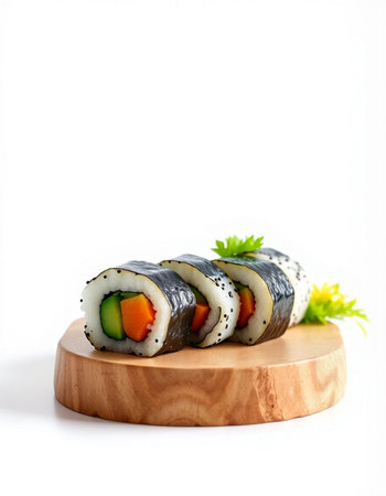 Sushi roll with salmon, avocado and cucumber on white backgroundの写真素材