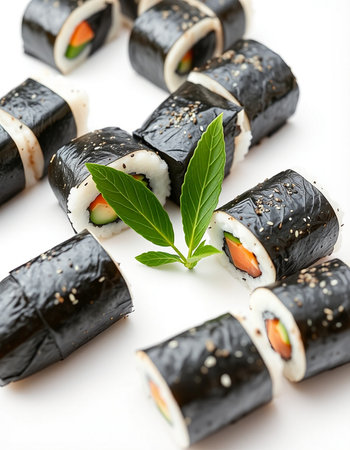 Japanese Cuisine - Sushi Roll with Salmon, Cucumber and Cream Cheese inside. Nori outside