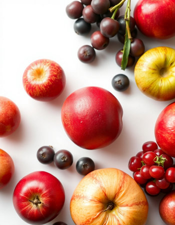 Fruits on a white background. Flat lay, top view.の写真素材