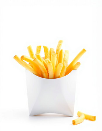 French fries in white paper box isolated on white background, clipping path