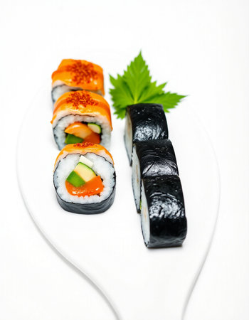 Sushi rolls on a white plate. Shallow dof.の写真素材