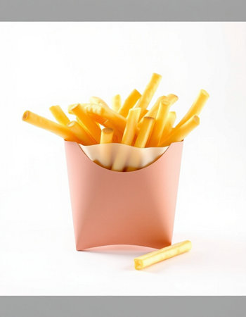 French fries in paper box on white background. Fast food concept.の写真素材