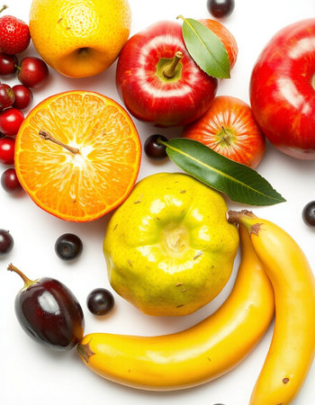 Fruits and berries isolated on a white background. Healthy food.の写真素材