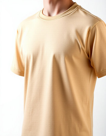 Yellow t-shirt on a mannequin on a white backgroundの写真素材