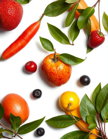 Fruits and vegetables on a white background. Healthy food concept.