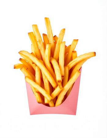 French fries in paper box isolated on white background, clipping path included