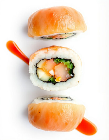 Sushi roll isolated on white background. Sushi rolls with salmon, eel, caviar and cream cheese