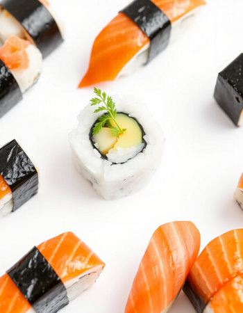 Japanese food - Sushi and Nigiri Sushi Set on White Backgroundの写真素材